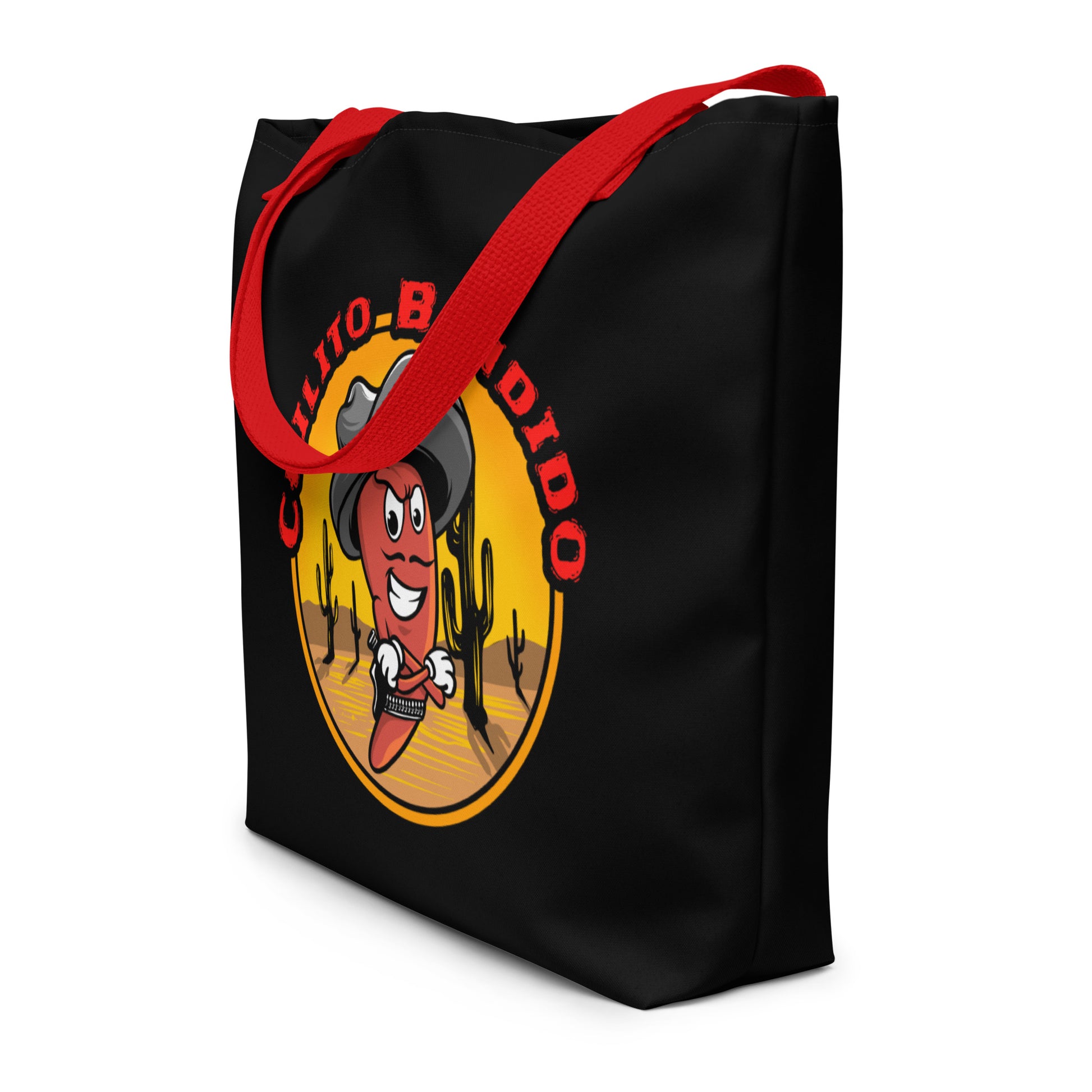 The hottest shopping tote bag featuring the Chilito Bandido hot pepper bandit - fiery chile superhot